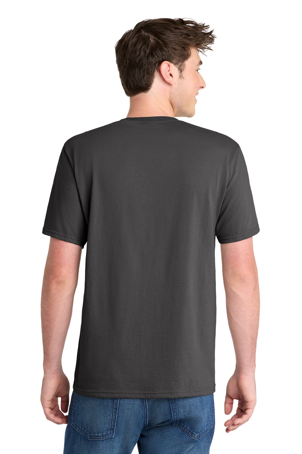 Port & Company PC381 Mens Dry Zone Performance Moisture Wicking Short Sleeve Crewneck T-Shirt Charcoal Grey Model Back