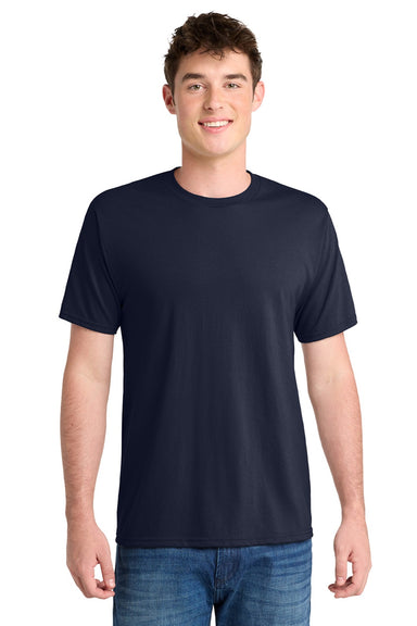 Port & Company PC381 Mens Dry Zone Performance Moisture Wicking Short Sleeve Crewneck T-Shirt Deep Navy Blue Model Front
