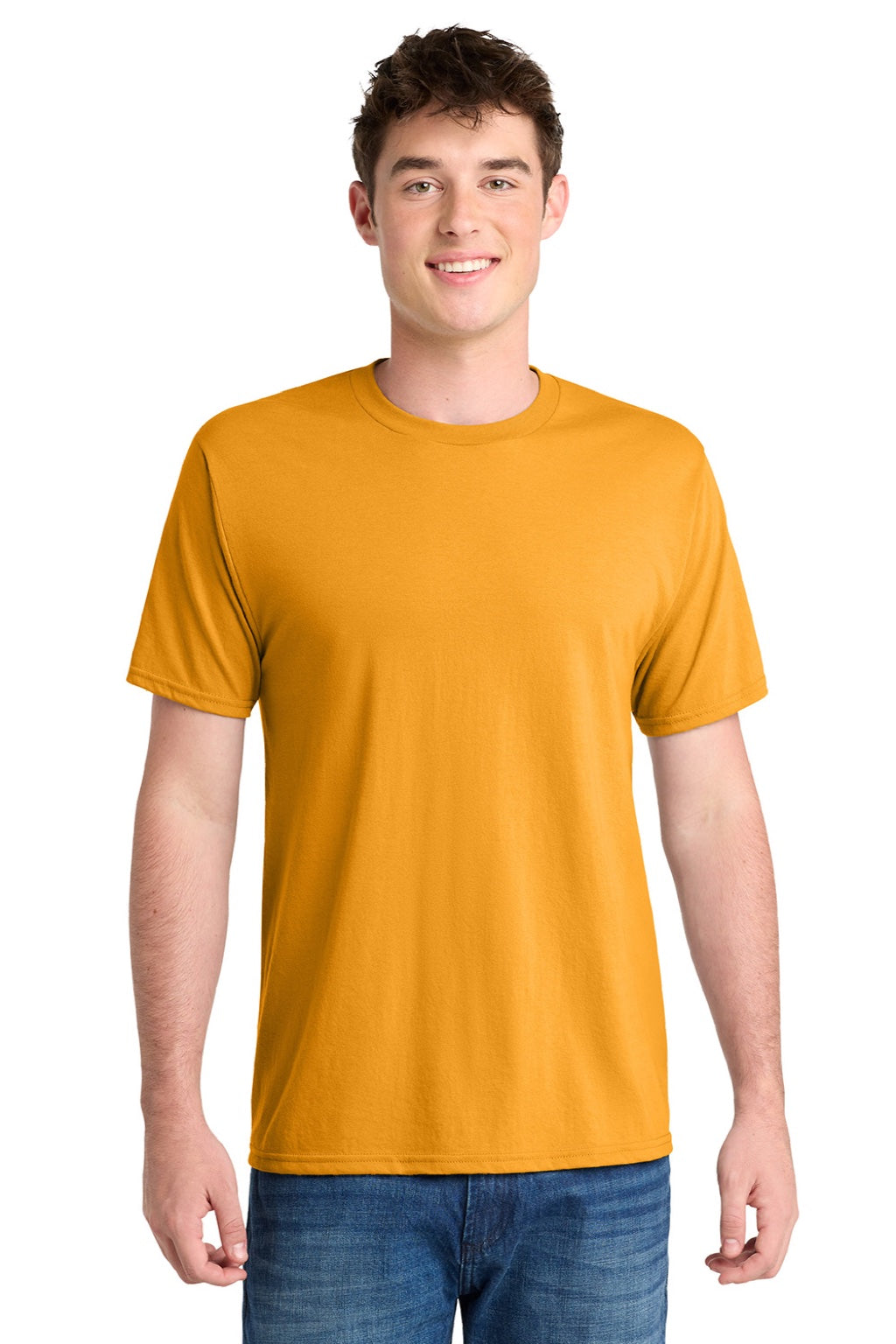 Port & Company PC381 Mens Dry Zone Performance Moisture Wicking Short Sleeve Crewneck T-Shirt Gold Model Front
