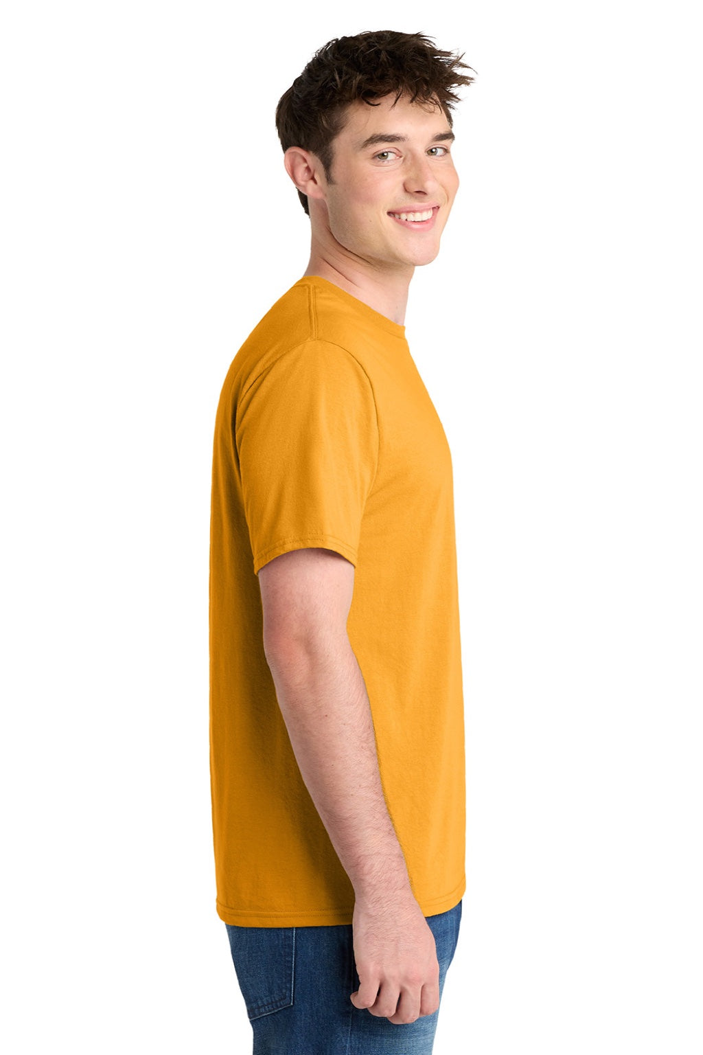 Port & Company PC381 Mens Dry Zone Performance Moisture Wicking Short Sleeve Crewneck T-Shirt Gold Model Side