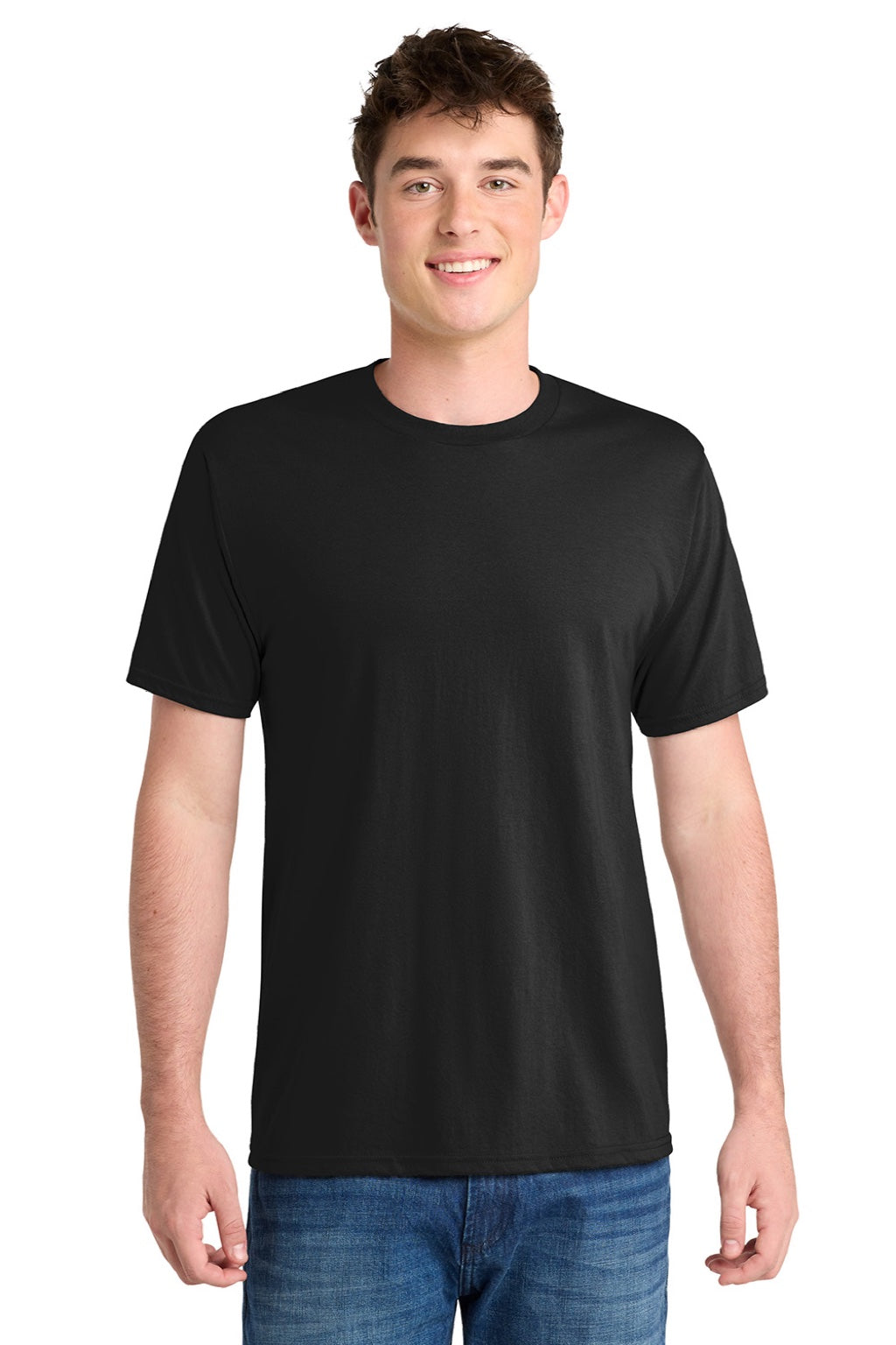 Port & Company PC381 Mens Dry Zone Performance Moisture Wicking Short Sleeve Crewneck T-Shirt Jet Black Model Front