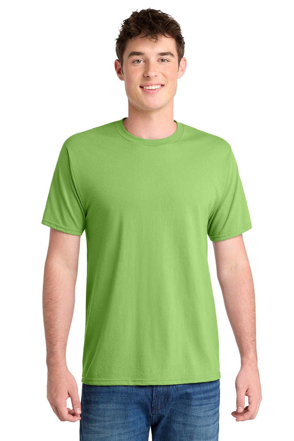 Port & Company PC381 Mens Dry Zone Performance Moisture Wicking Short Sleeve Crewneck T-Shirt Lime Green Model Front