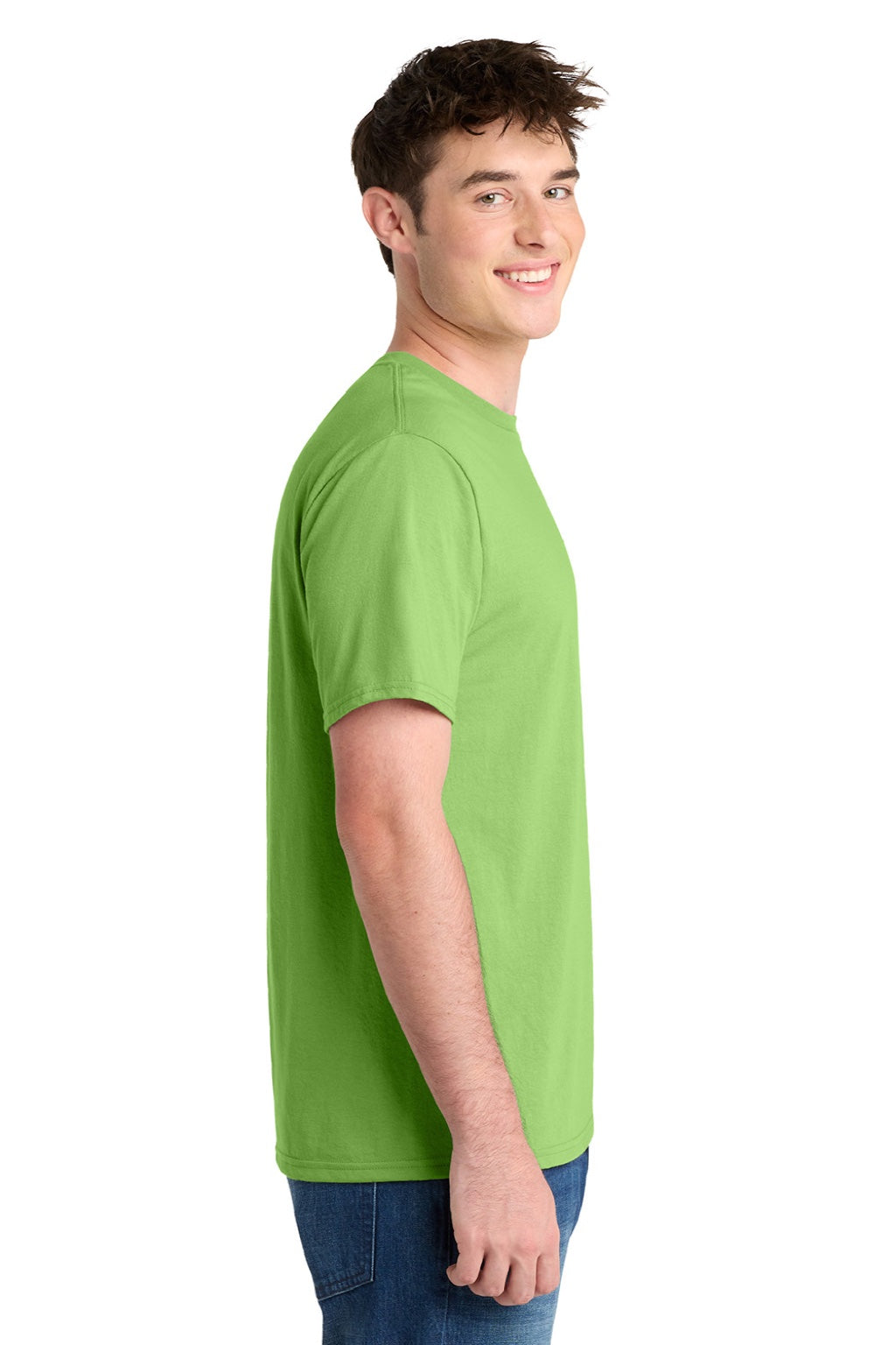 Port & Company PC381 Mens Dry Zone Performance Moisture Wicking Short Sleeve Crewneck T-Shirt Lime Green Model Side