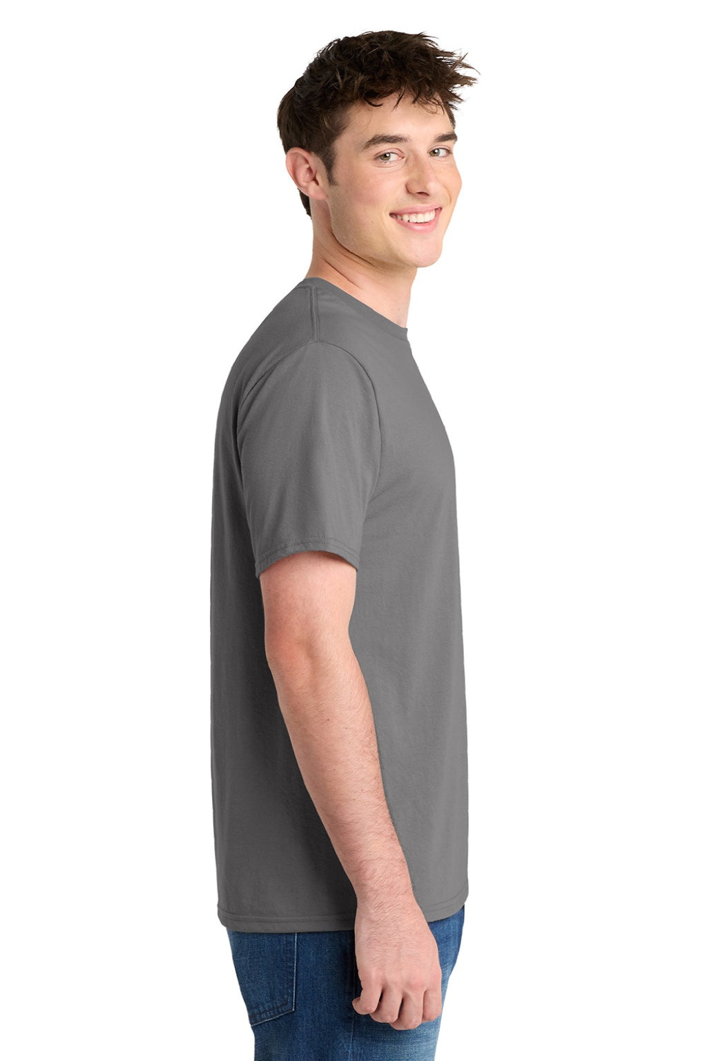 Port & Company PC381 Mens Dry Zone Performance Moisture Wicking Short Sleeve Crewneck T-Shirt Medium Grey Model Side