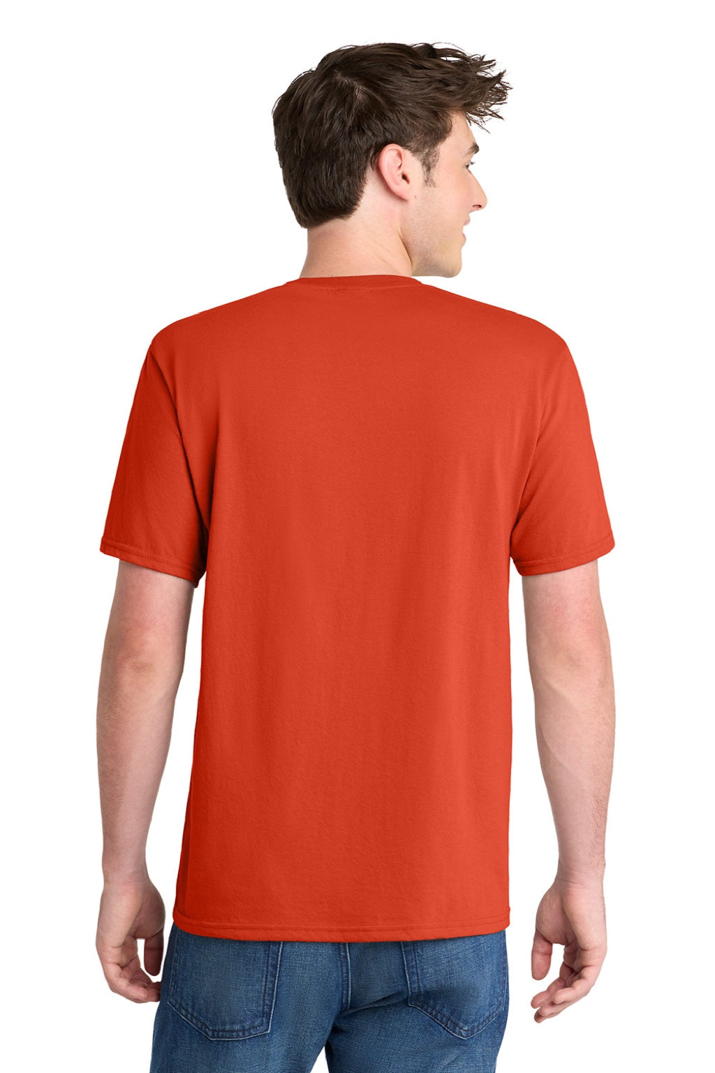 Port & Company PC381 Mens Dry Zone Performance Moisture Wicking Short Sleeve Crewneck T-Shirt Orange Model Back