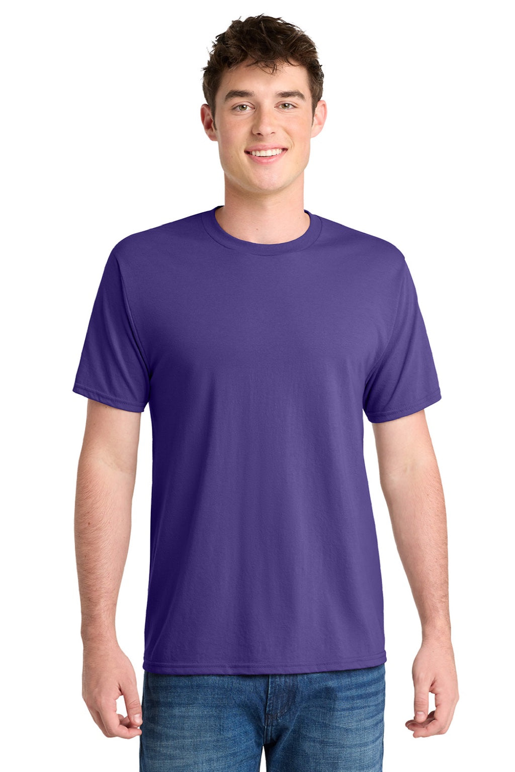 Port & Company PC381 Mens Dry Zone Performance Moisture Wicking Short Sleeve Crewneck T-Shirt Purple Model Front