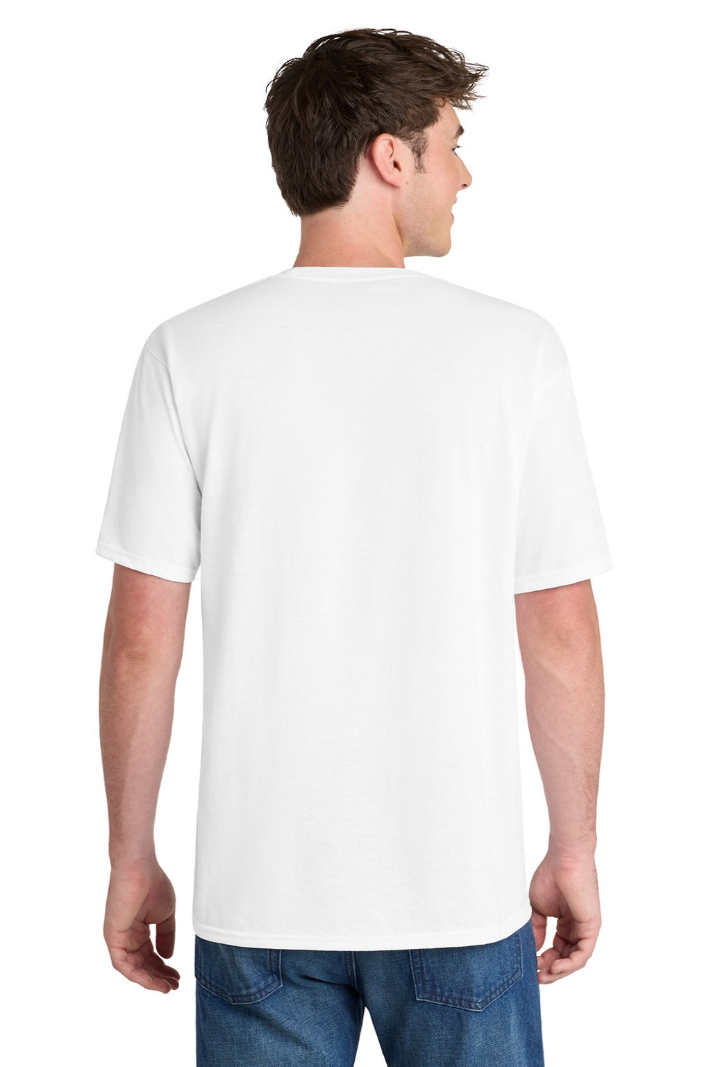 Port & Company PC381 Mens Dry Zone Performance Moisture Wicking Short Sleeve Crewneck T-Shirt White Model Back