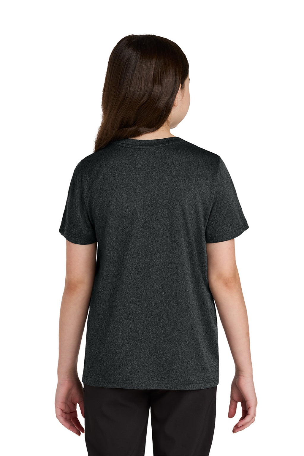 Port & Company PC390Y Youth Heather Performance Short Sleeve Crewneck T-Shirt Heather Black Model Back