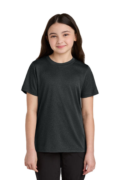 Port & Company PC390Y Youth Heather Performance Short Sleeve Crewneck T-Shirt Heather Black Model Front
