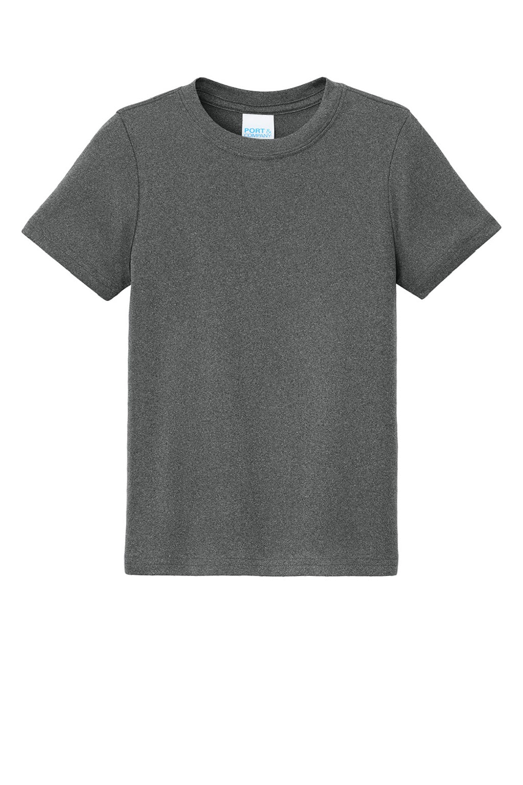 Port & Company PC390Y Youth Heather Performance Short Sleeve Crewneck T-Shirt Heather Metal Grey Flat Front