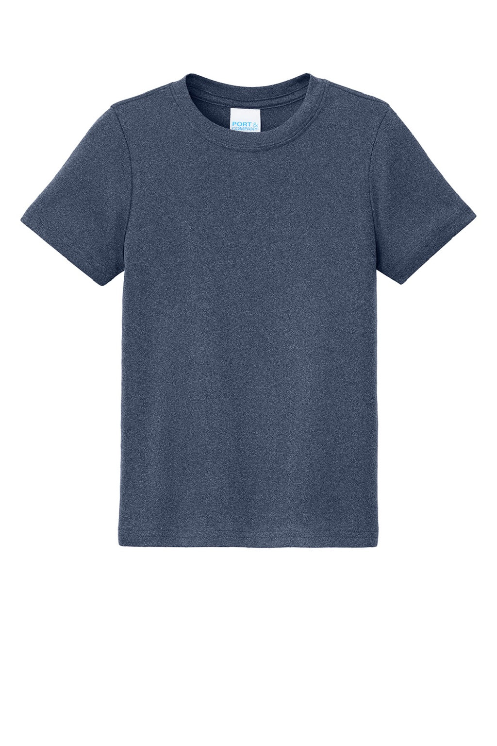 Port & Company PC390Y Youth Heather Performance Short Sleeve Crewneck T-Shirt Heather True Navy Blue Flat Front