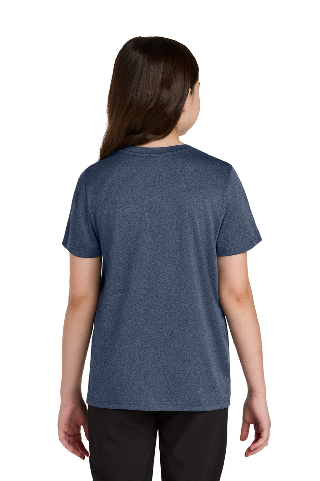 Port & Company PC390Y Youth Heather Performance Short Sleeve Crewneck T-Shirt Heather True Navy Blue Model Back