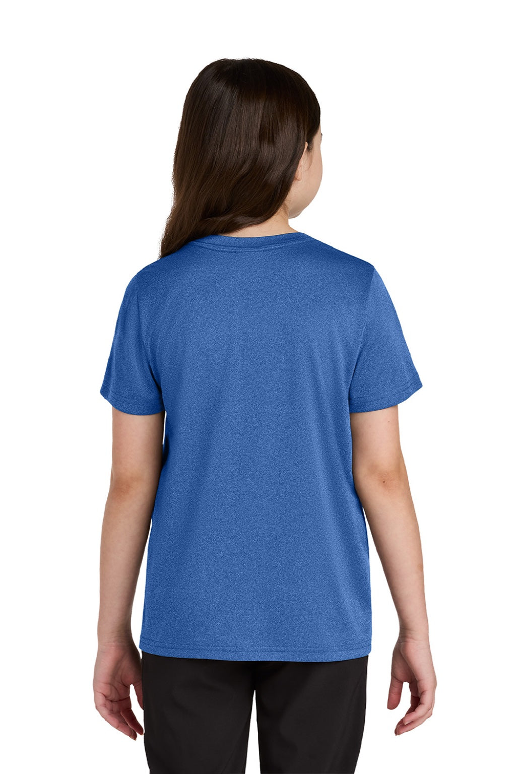 Port & Company PC390Y Youth Heather Performance Short Sleeve Crewneck T-Shirt Heather True Royal Blue Model Back