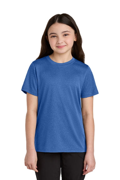 Port & Company PC390Y Youth Heather Performance Short Sleeve Crewneck T-Shirt Heather True Royal Blue Model Front