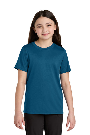 Port & Company PC390Y Youth Heather Performance Short Sleeve Crewneck T-Shirt Vintage Sapphire Blue Model Front