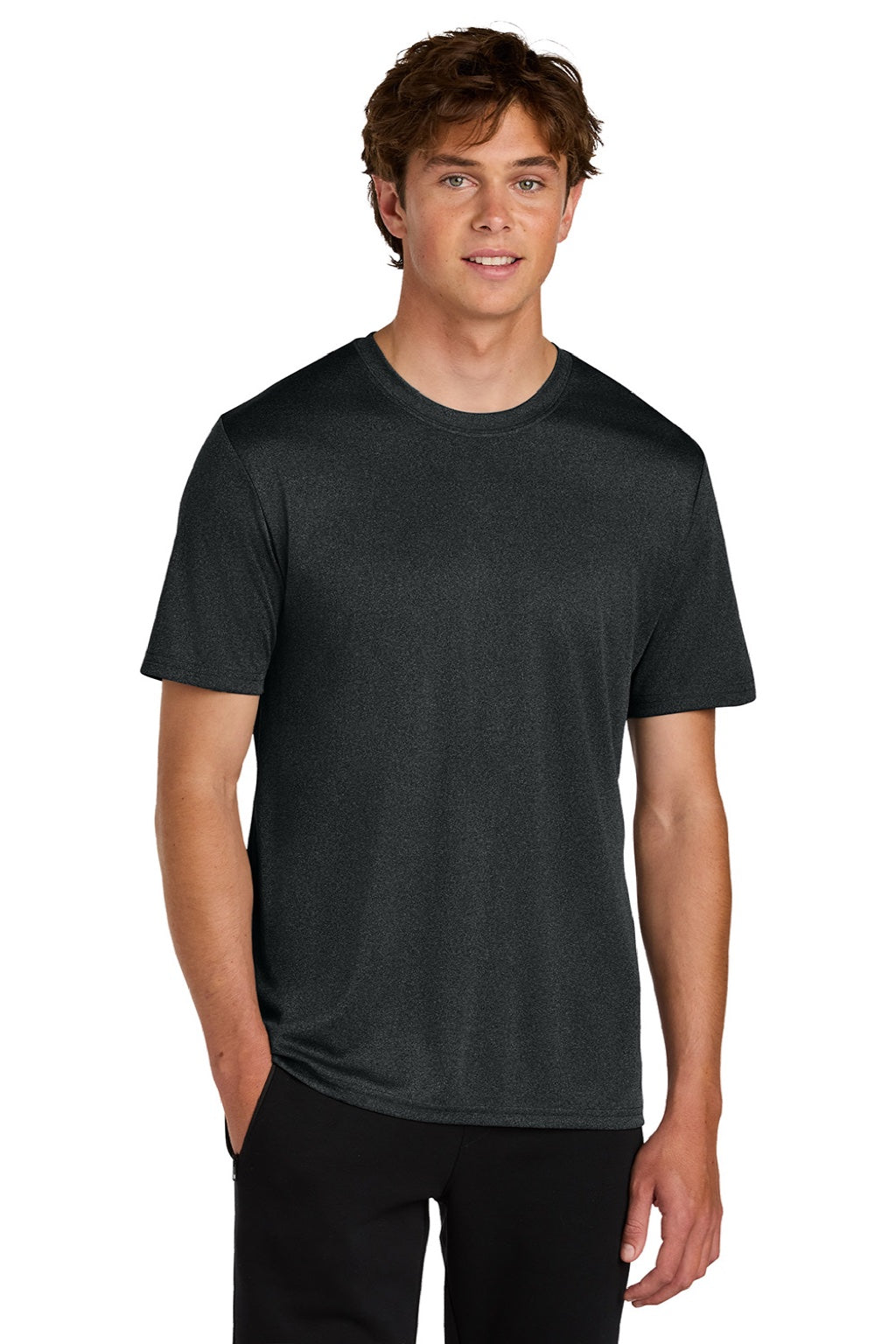 Port & Company PC390 Mens Heather Performance Short Sleeve Crewneck T-Shirt Heather Black Model Front