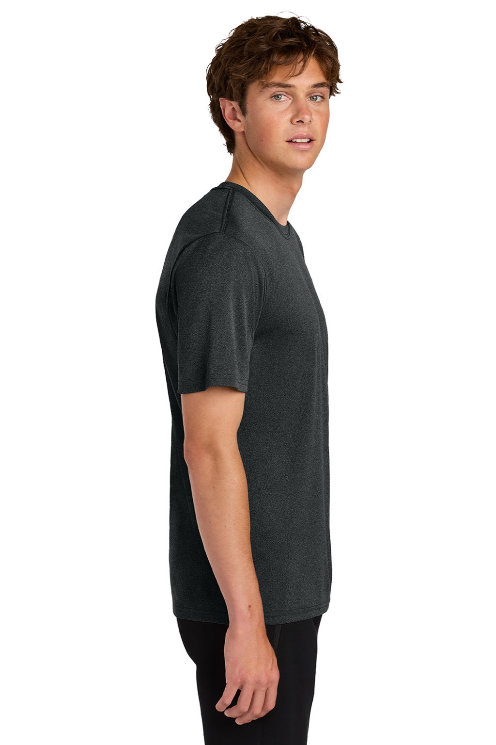 Port & Company PC390 Mens Heather Performance Short Sleeve Crewneck T-Shirt Heather Black Model Side