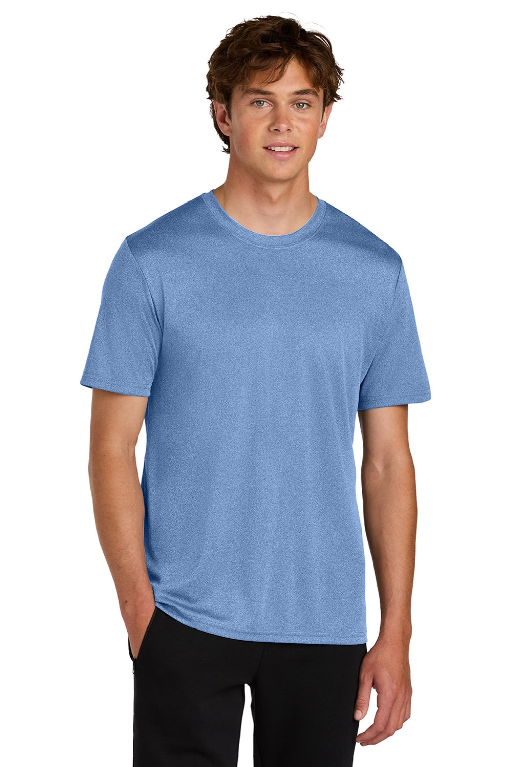 Port & Company PC390 Mens Heather Performance Short Sleeve Crewneck T-Shirt Heather Carolina Blue Model Front