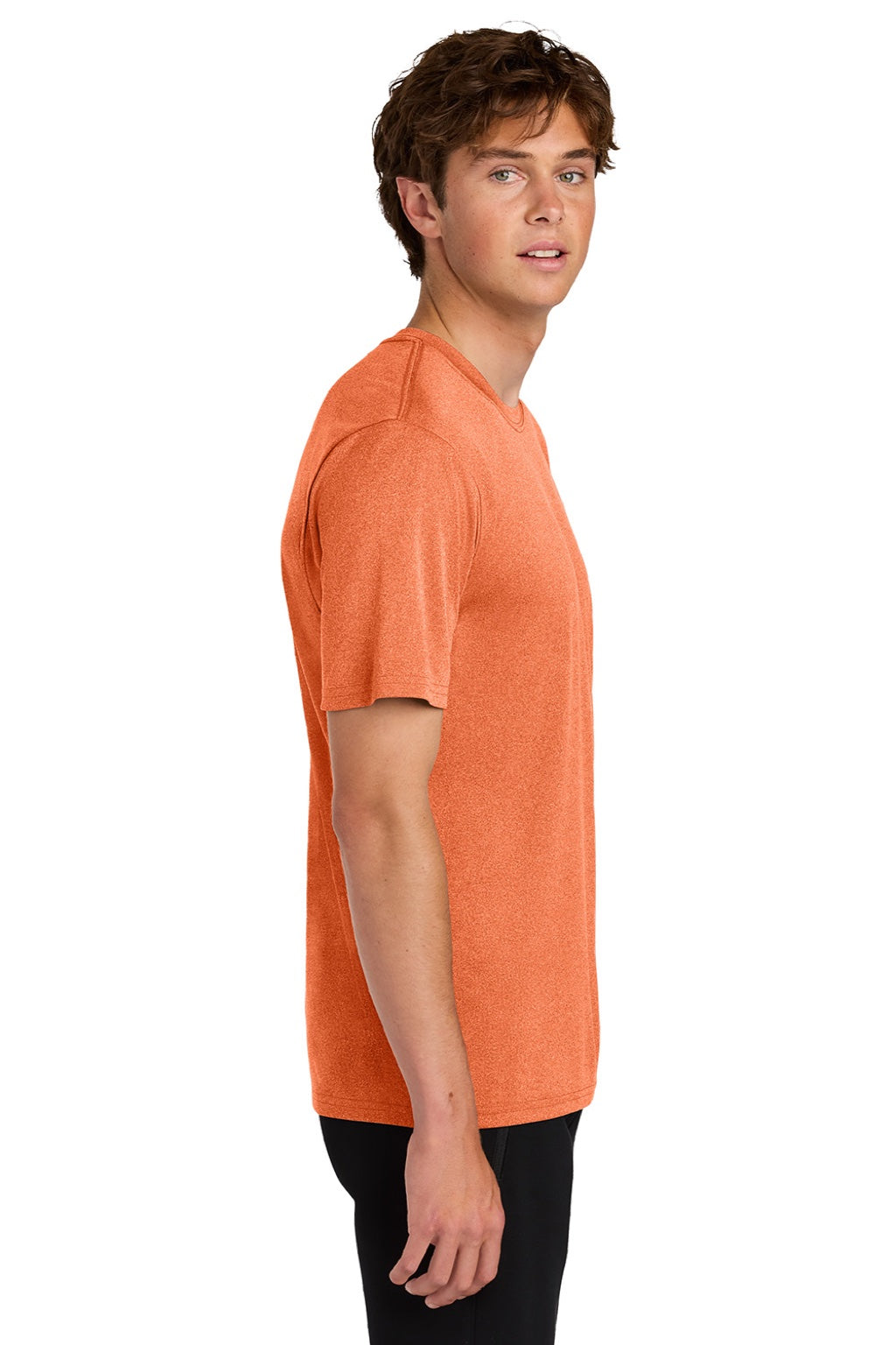 Port & Company PC390 Mens Heather Performance Short Sleeve Crewneck T-Shirt Heather Deep Orange Model Side