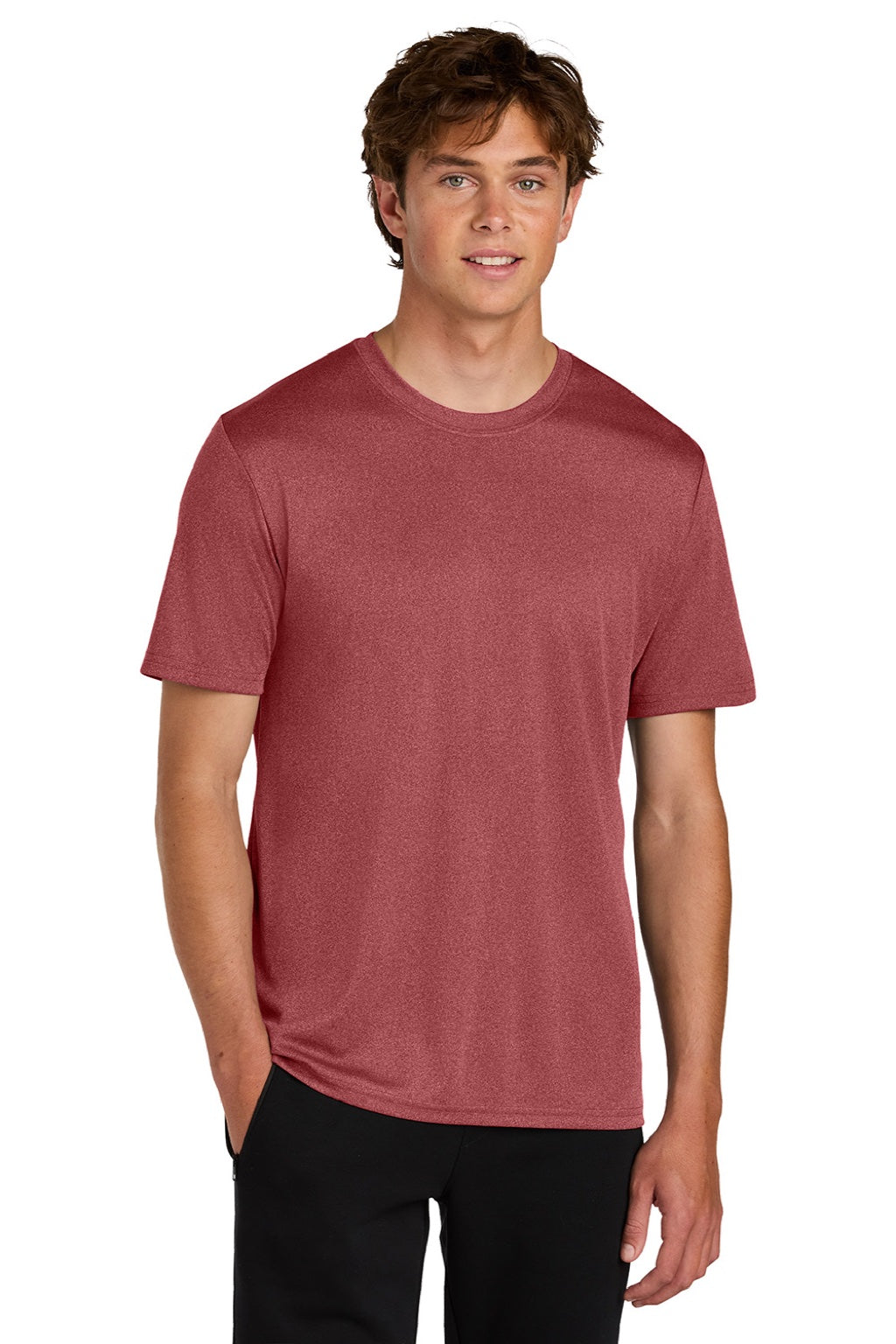 Port & Company PC390 Mens Heather Performance Short Sleeve Crewneck T-Shirt Heather Deep Red Model Front