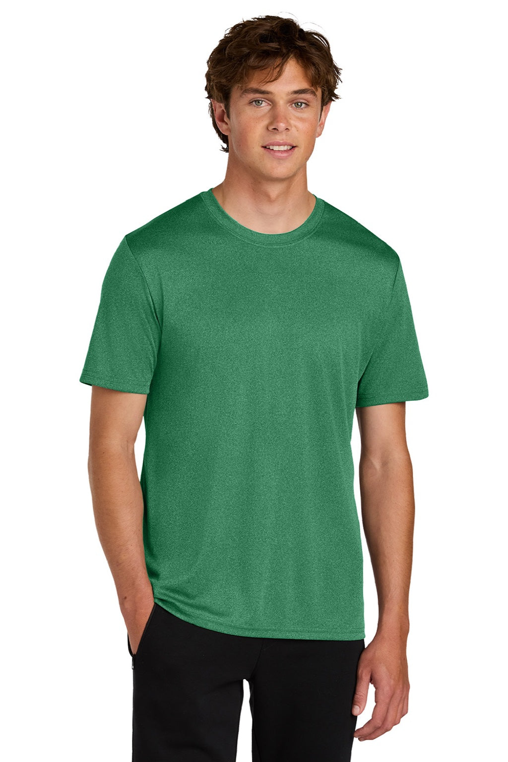 Port & Company PC390 Mens Heather Performance Short Sleeve Crewneck T-Shirt Heather Kelly Green Model Front