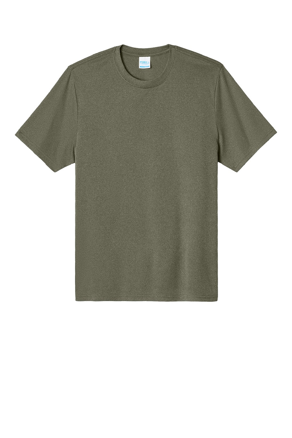 Port & Company PC390 Mens Heather Performance Short Sleeve Crewneck T-Shirt Heather Olive Drab Green Flat Front