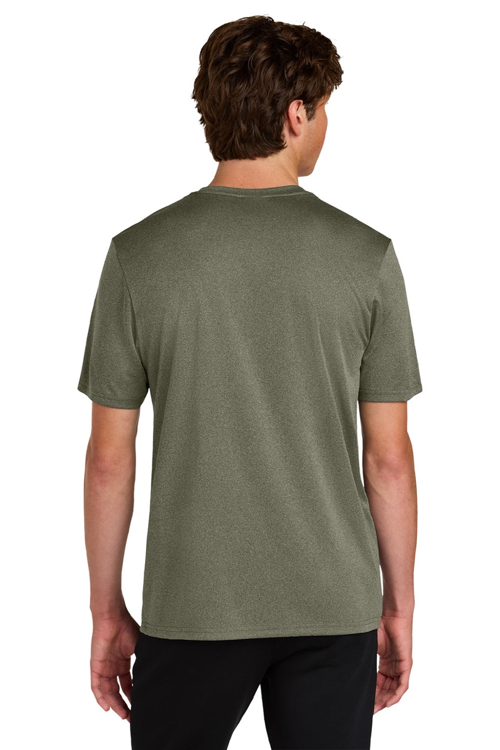 Port & Company PC390 Mens Heather Performance Short Sleeve Crewneck T-Shirt Heather Olive Drab Green Model Back