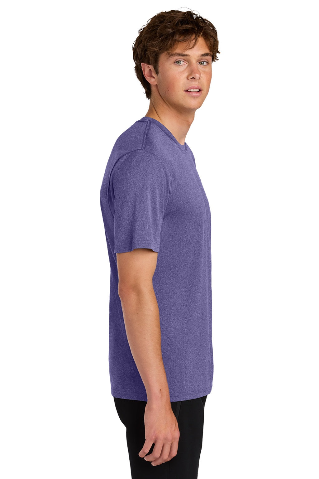Port & Company PC390 Mens Heather Performance Short Sleeve Crewneck T-Shirt Heather Team Purple Model Side
