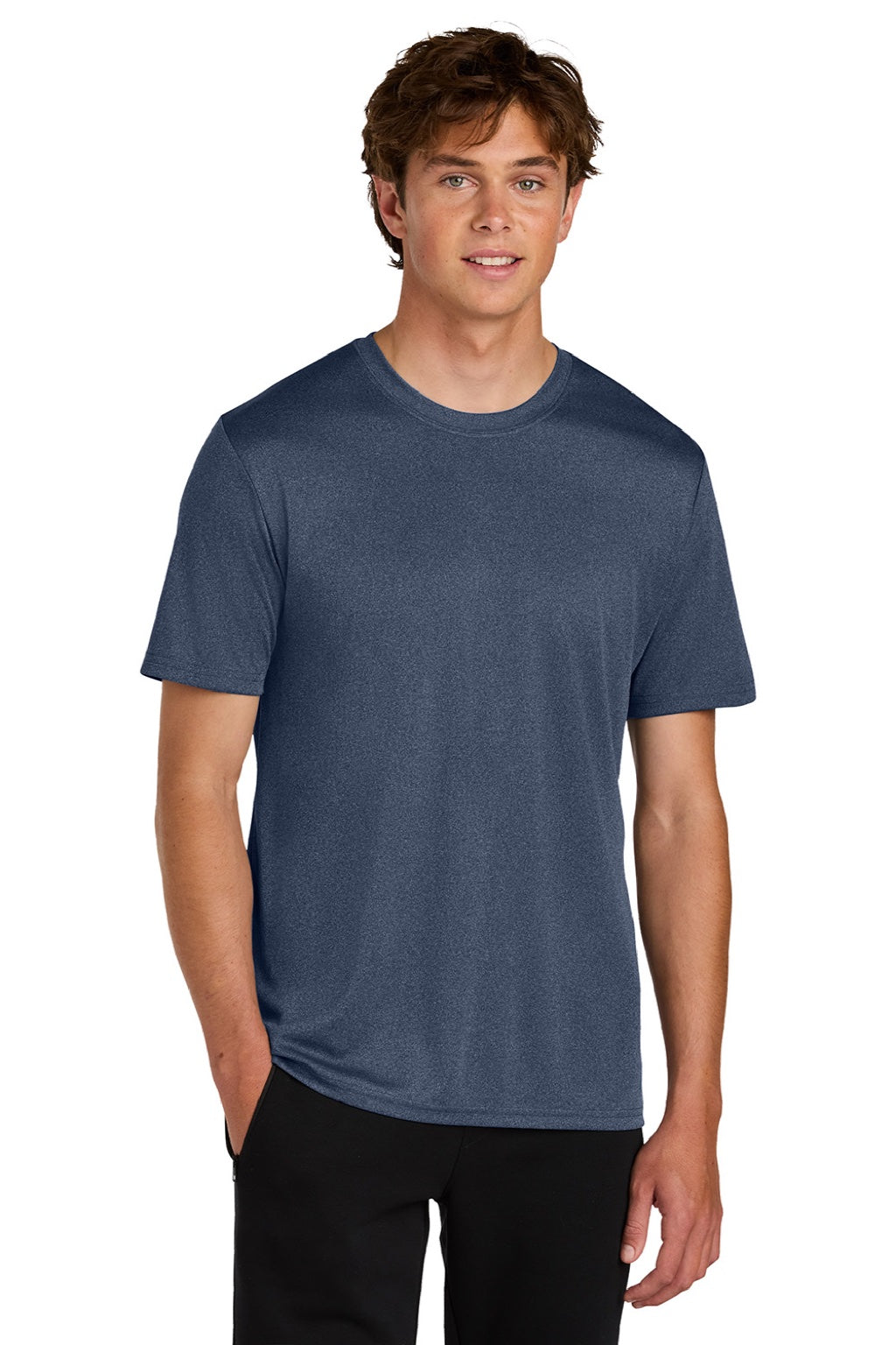 Port & Company PC390 Mens Heather Performance Short Sleeve Crewneck T-Shirt Heather True Navy Blue Model Front
