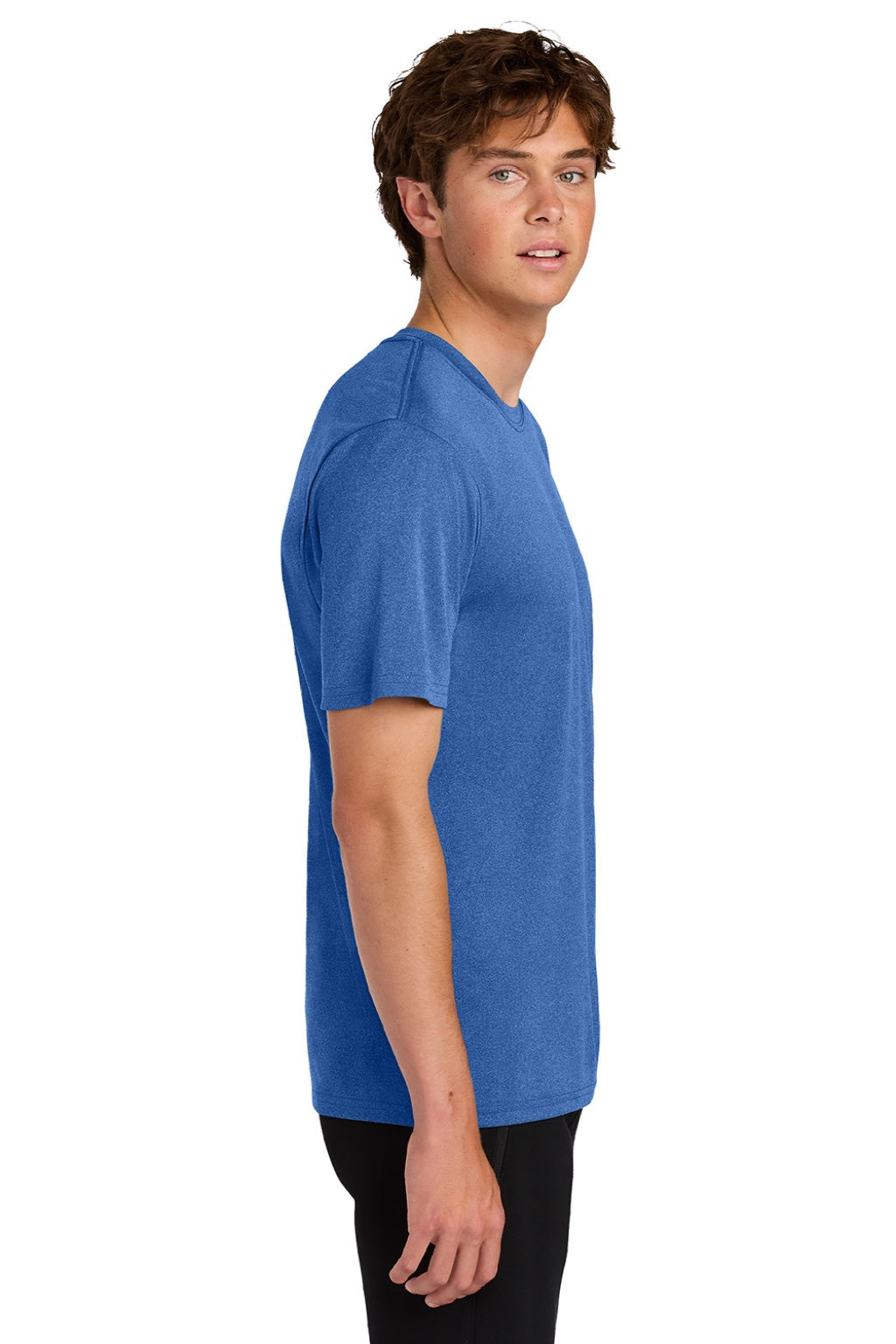 Port & Company PC390 Mens Heather Performance Short Sleeve Crewneck T-Shirt Heather True Royal Blue Model Side