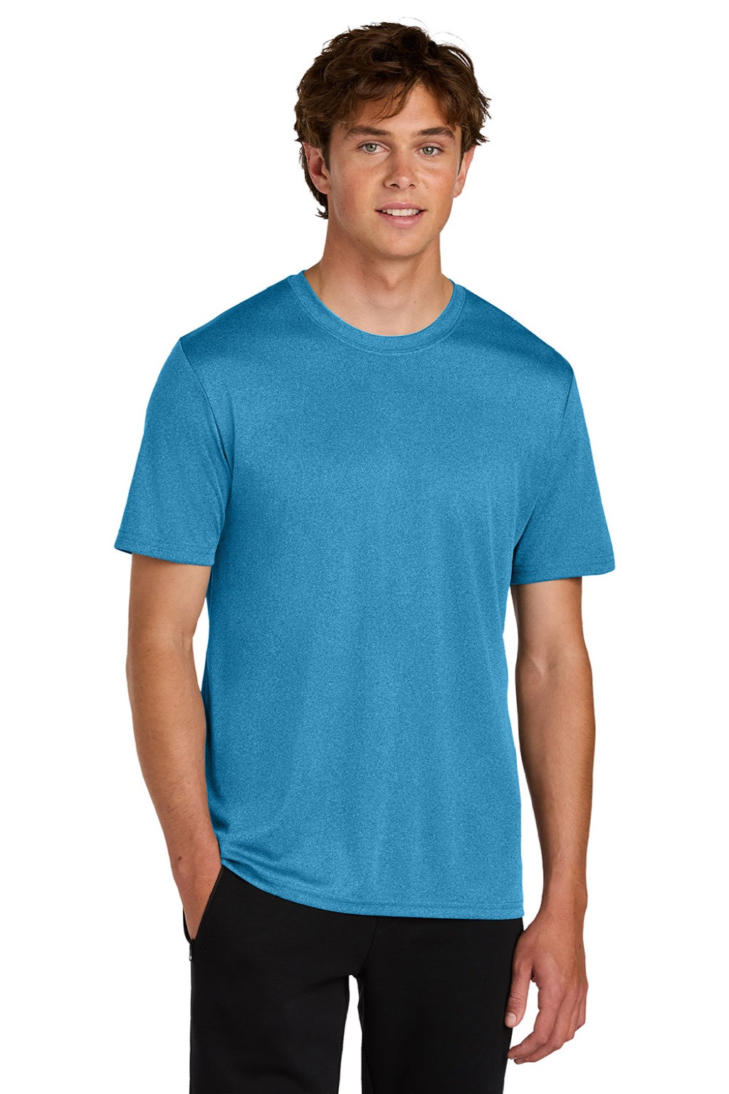 Port & Company PC390 Mens Heather Performance Short Sleeve Crewneck T-Shirt Heather Turquoise Blue Model Front