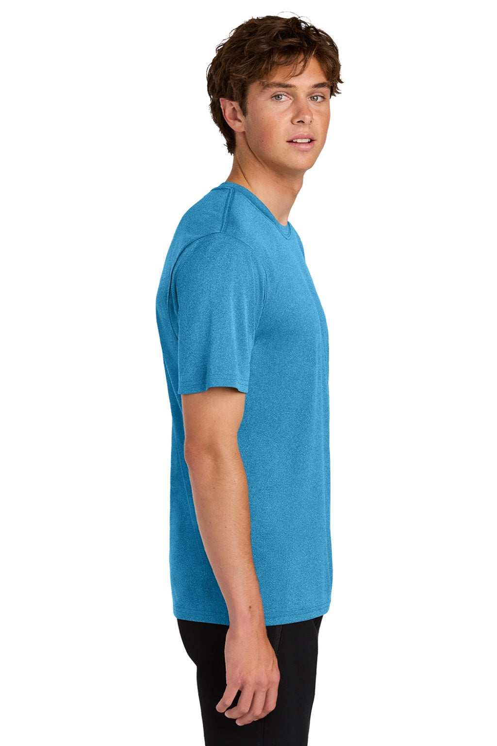 Port & Company PC390 Mens Heather Performance Short Sleeve Crewneck T-Shirt Heather Turquoise Blue Model Side