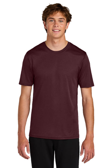 Port & Company PC390 Mens Heather Performance Short Sleeve Crewneck T-Shirt Vintage Athletic Maroon Model Front