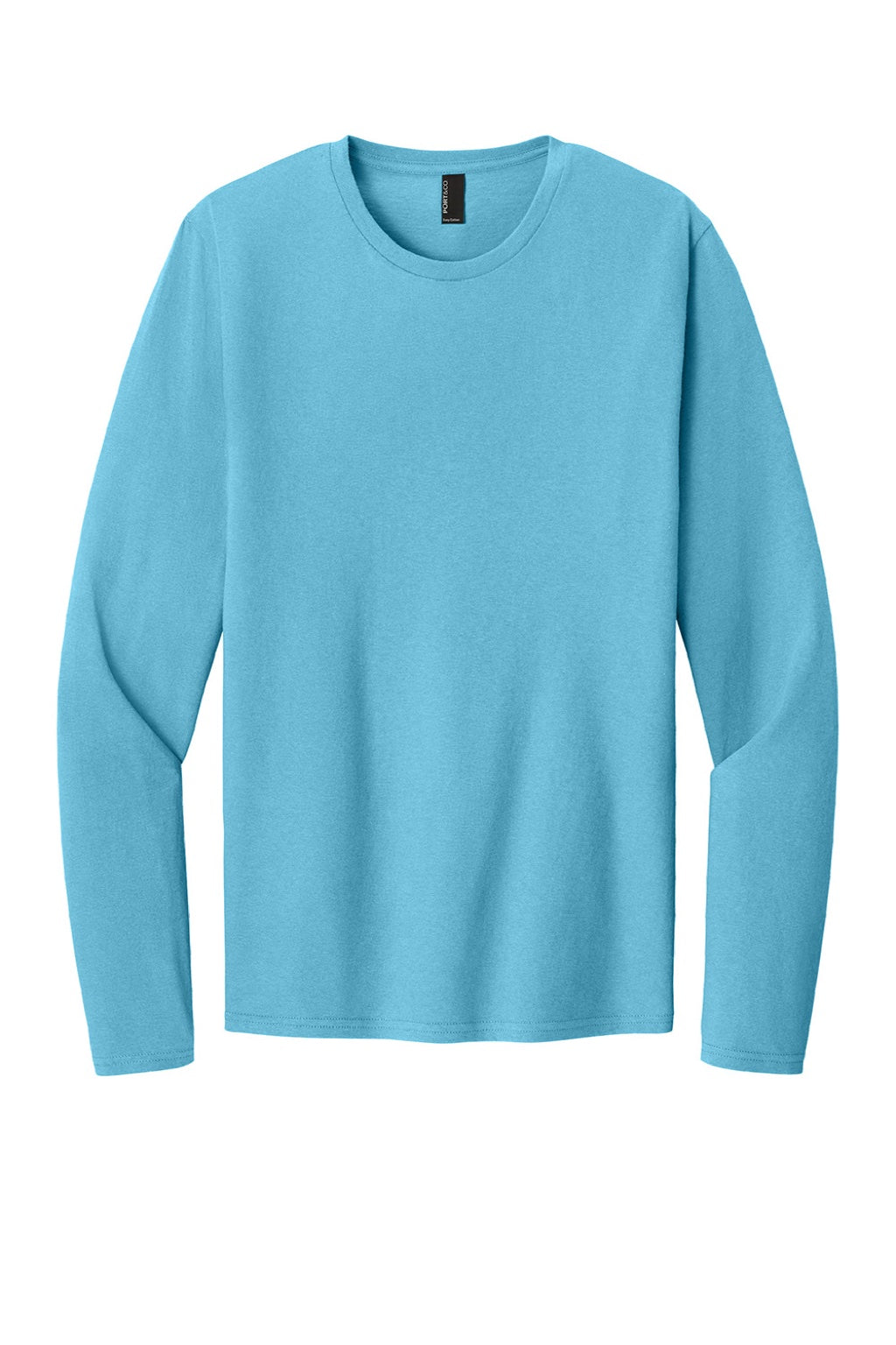 Port & Company PC43LS Mens Easy Long Sleeve Crewneck T-Shirt Aquatic Blue Flat Front