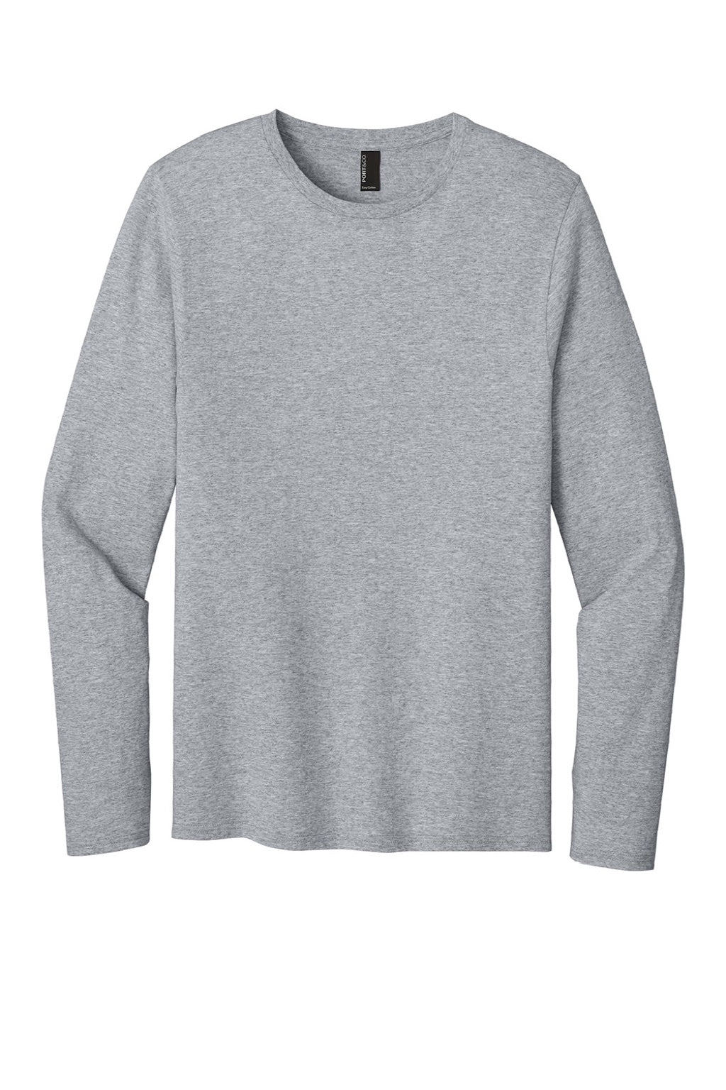 Port & Company PC43LS Mens Easy Long Sleeve Crewneck T-Shirt Heather Grey Flat Front