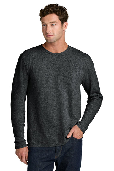 Port & Company PC43LS Mens Easy Long Sleeve Crewneck T-Shirt Heather Black Model Front