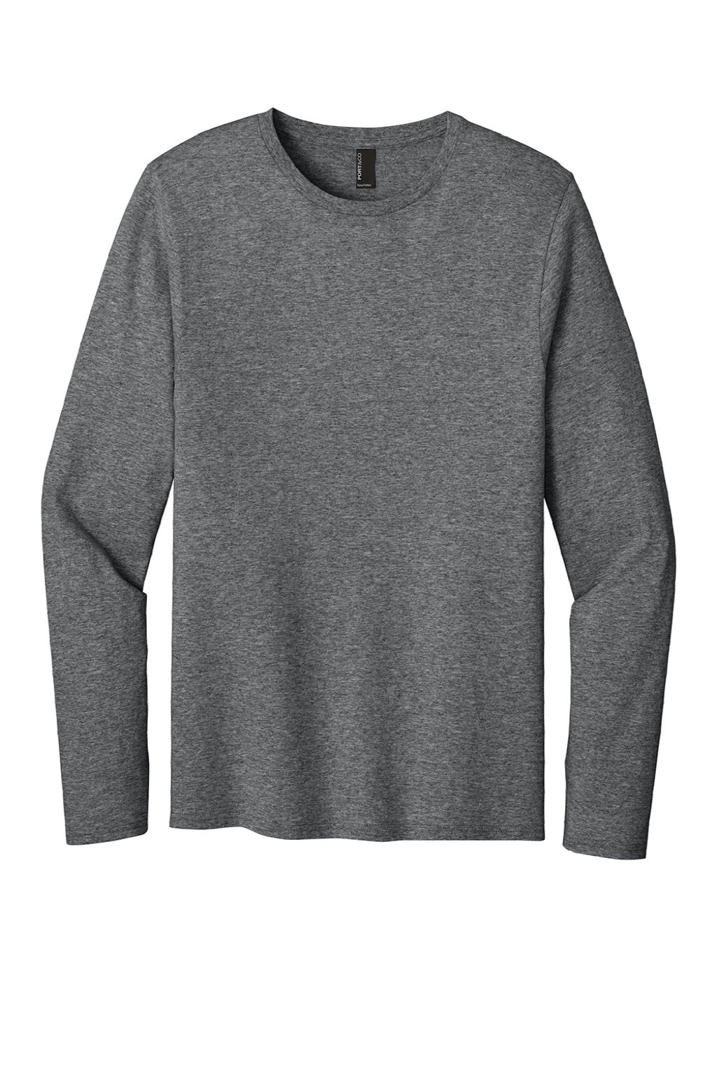 Port & Company PC43LS Mens Easy Long Sleeve Crewneck T-Shirt Heather Graphite Grey Flat Front