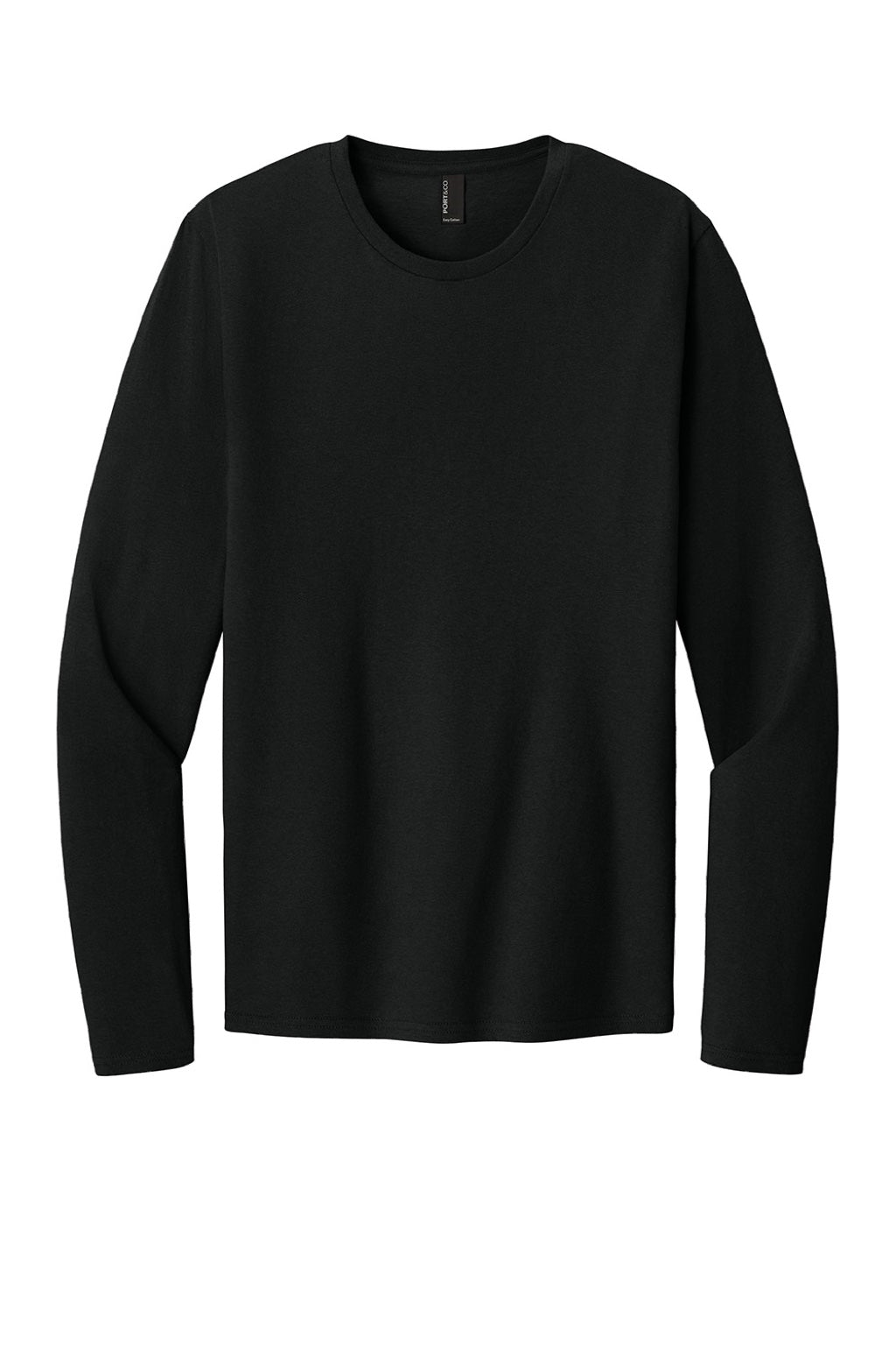 Port & Company PC43LS Mens Easy Long Sleeve Crewneck T-Shirt Jet Black Flat Front