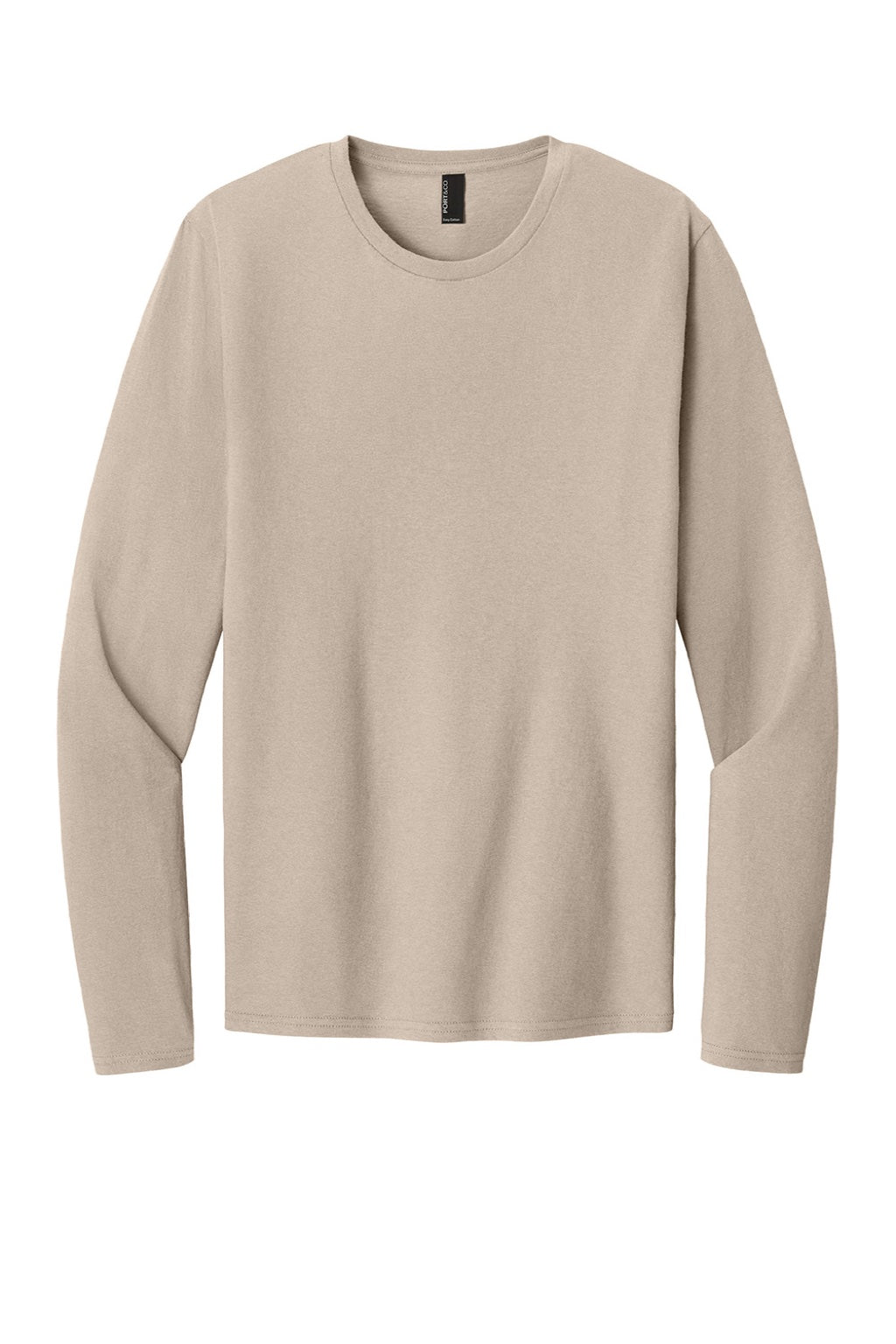 Port & Company PC43LS Mens Easy Long Sleeve Crewneck T-Shirt Light Sand Brown Flat Front