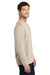 Port & Company PC43LS Mens Easy Long Sleeve Crewneck T-Shirt Light Sand Brown Model Side