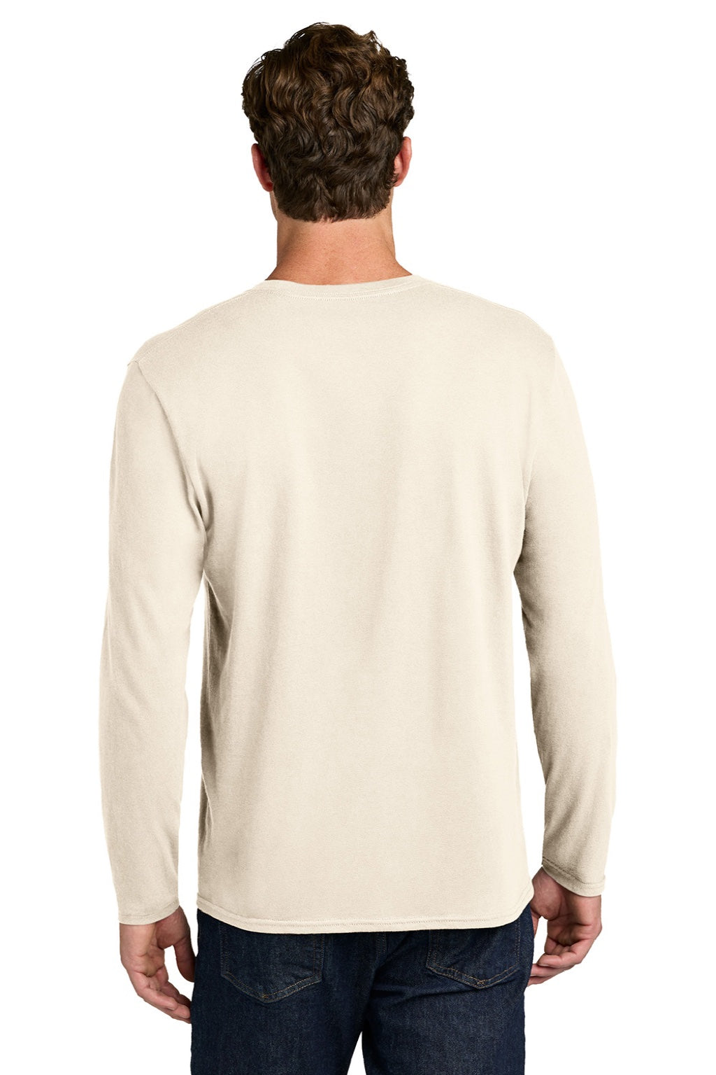 Port & Company PC43LS Mens Easy Long Sleeve Crewneck T-Shirt Natural Model Back