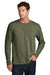 Port & Company PC43LS Mens Easy Long Sleeve Crewneck T-Shirt Heather Olive Drab Green Model Front
