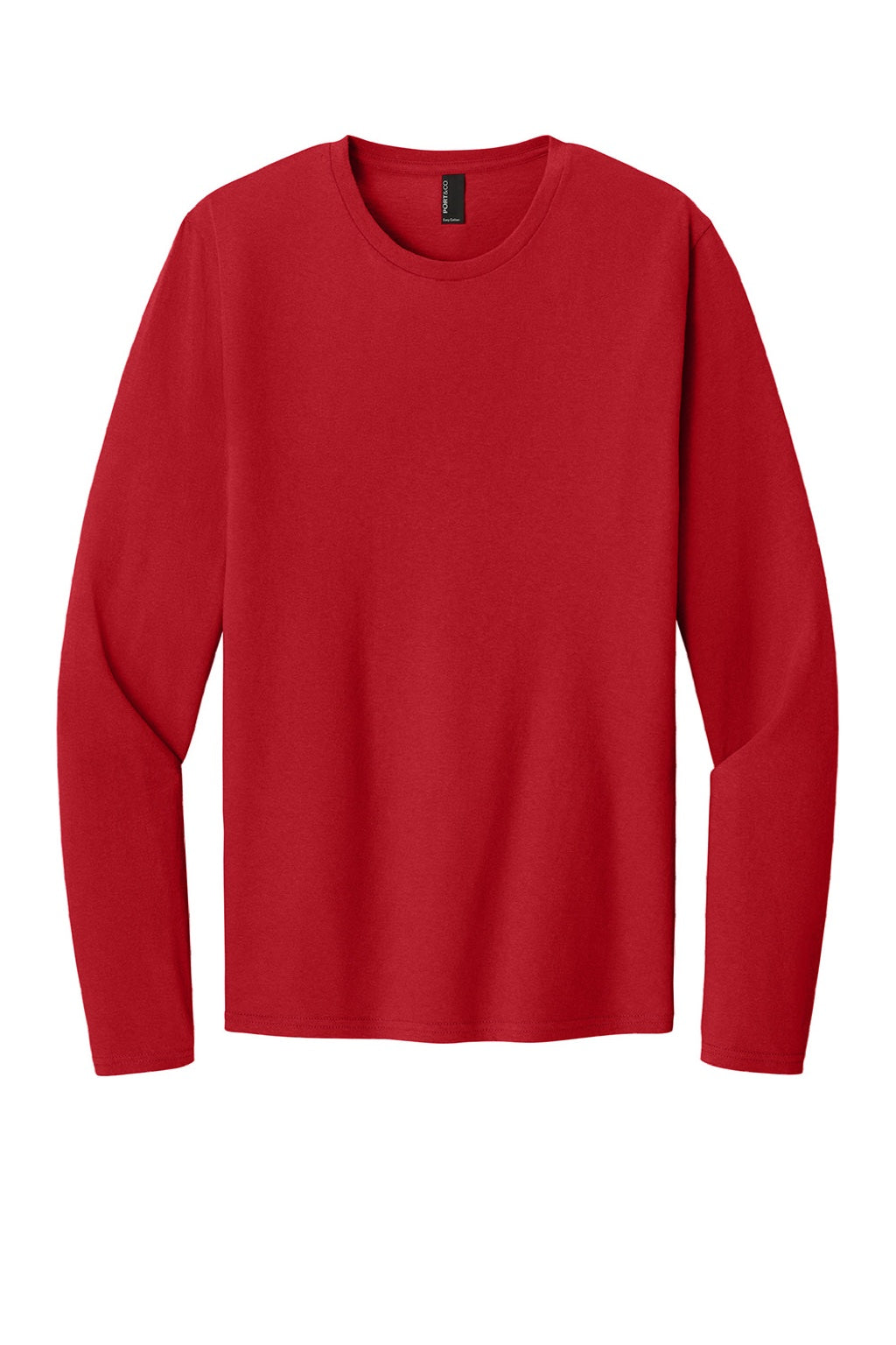 Port & Company PC43LS Mens Easy Long Sleeve Crewneck T-Shirt Red Flat Front