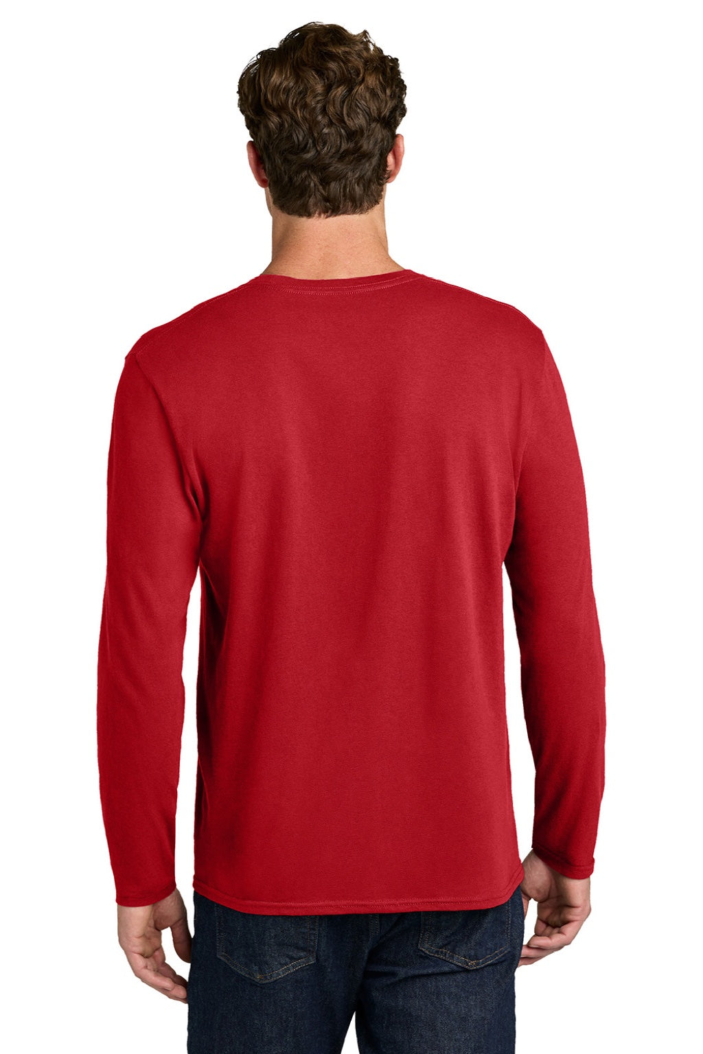 Port & Company PC43LS Mens Easy Long Sleeve Crewneck T-Shirt Red Model Back