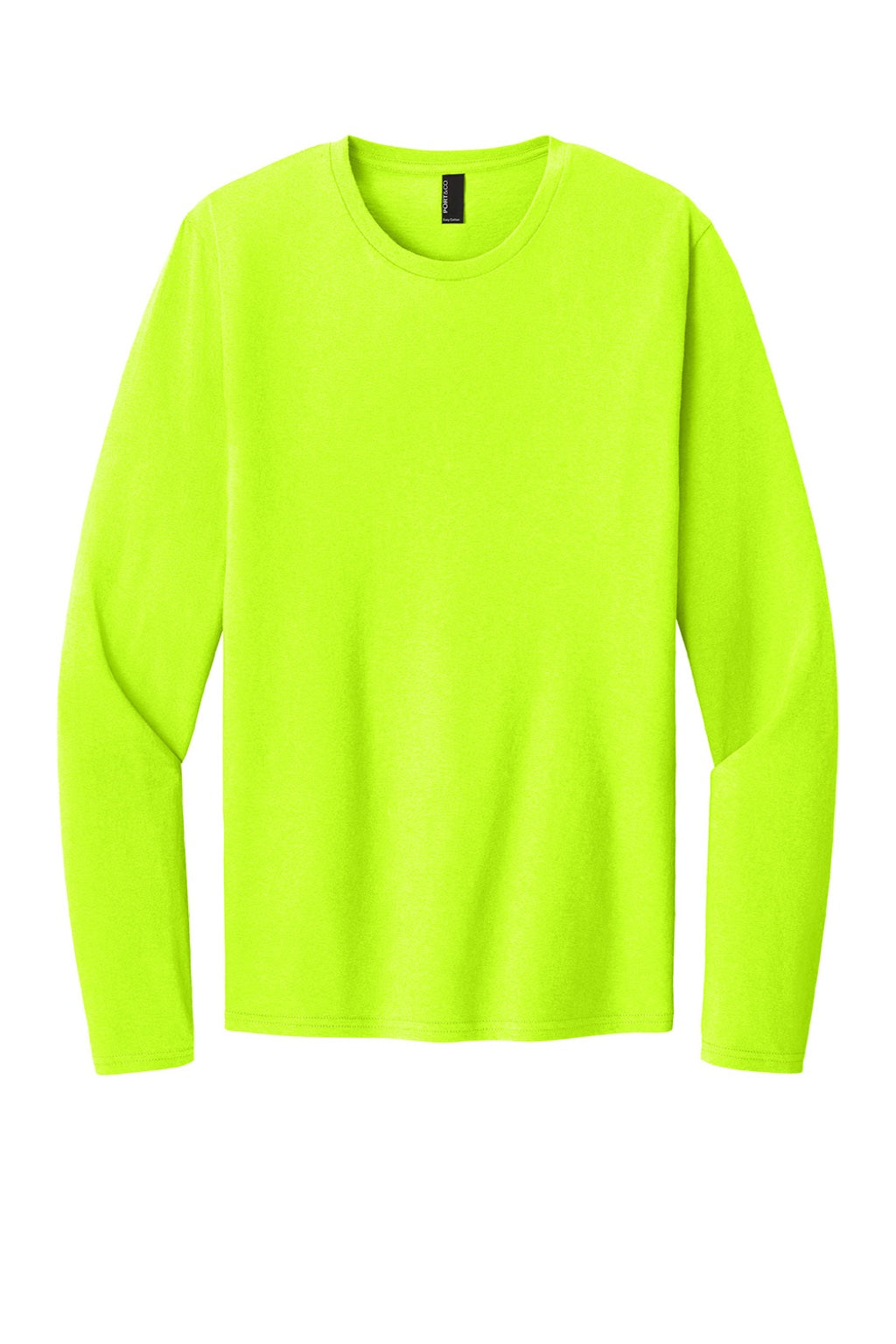 Port & Company PC43LS Mens Easy Long Sleeve Crewneck T-Shirt Safety Green Flat Front