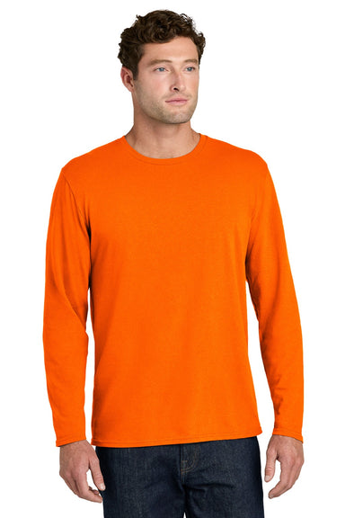 Port & Company PC43LS Mens Easy Long Sleeve Crewneck T-Shirt Safety Orange Model Front