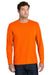 Port & Company PC43LS Mens Easy Long Sleeve Crewneck T-Shirt Safety Orange Model Front