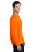 Port & Company PC43LS Mens Easy Long Sleeve Crewneck T-Shirt Safety Orange Model Side