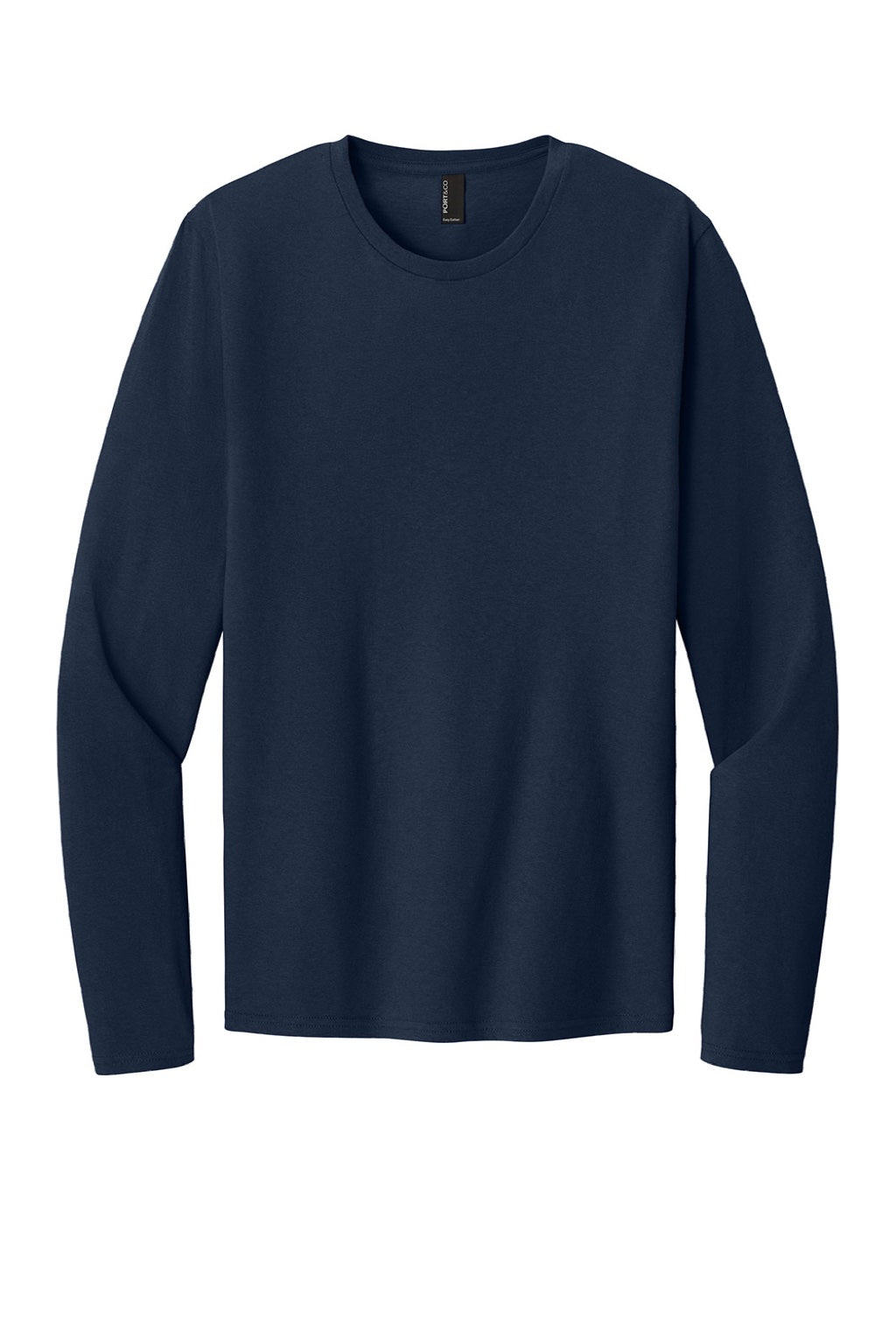 Port & Company PC43LS Mens Easy Long Sleeve Crewneck T-Shirt True Navy Blue Flat Front