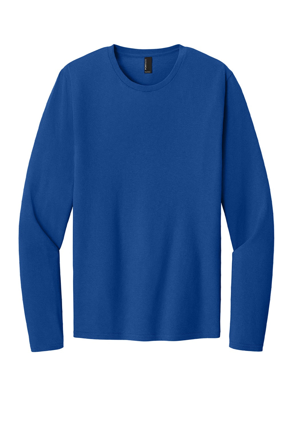 Port & Company PC43LS Mens Easy Long Sleeve Crewneck T-Shirt True Royal Blue Flat Front